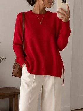 Gap Red Crewneck Sweater Size S Soft Knit Long Sleeve Minimalist Cozy Pullover